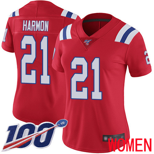 New England Patriots Football #21 100th Season Limited Red Women Duron Harmon Alternate NFL Jersey